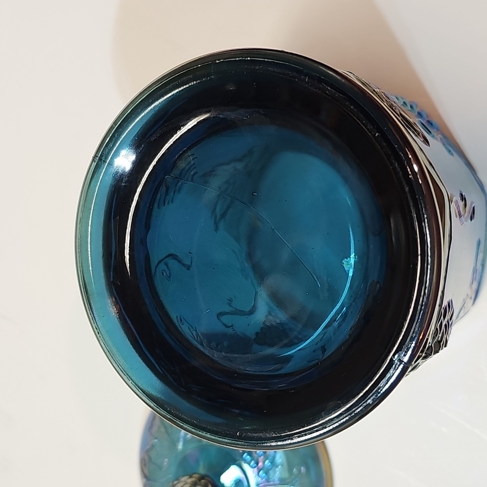 Vintage Indiana Glass Blue Carnival Glass "Harvest Grape" Jar Canister w/ Lid - Picture 12 of 16